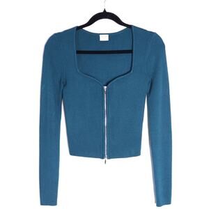 ABERCROMBIE & FITCH Zip Front Sweater Top Dark Teal Long Sleeve Women's XS